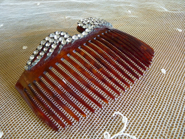 Antiker Kamm aus Kunstschildpatt und Strass, ca. 1905