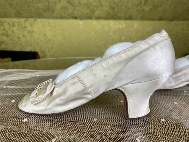 Antique Cream Satin Wedding Pumps, Spain, ca. 1880