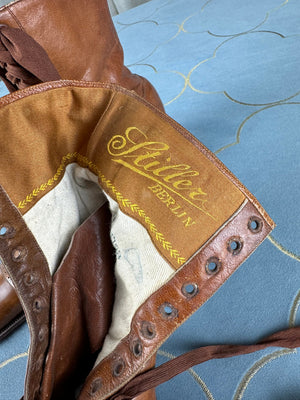 Unworn antique leather lace‑up boots by Stiller, Berlin, ca. 1906