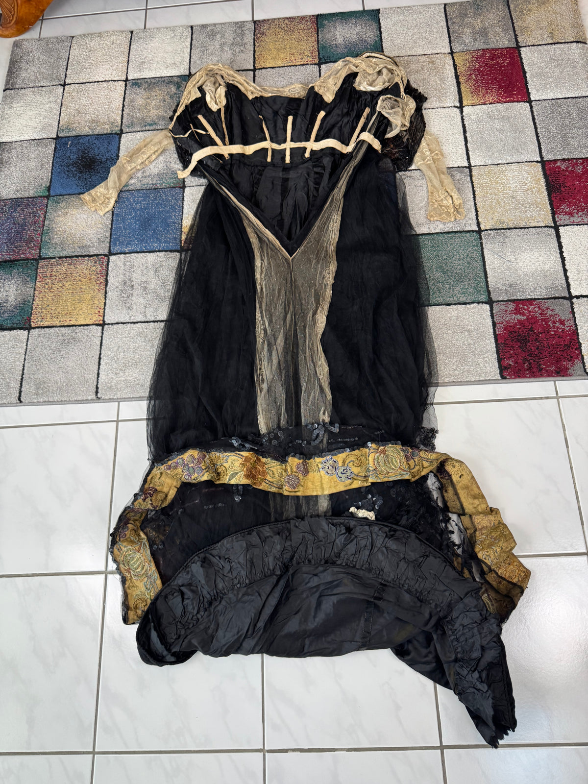 Antikes edwardianisches Abendkleid ca. 1906 – Seide, Spitze, Tüll & Brokat aus England