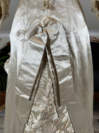 Antique Wedding Dress 1882 – Cream Satin Silk with Pleated Trims, Lace & Faux Pearls, Kate Rimer Provenance