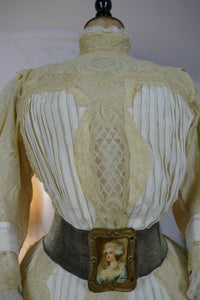 Antique two‑piece Edwardian dress, ca. 1901, Macheret New York & Paris, silk crepe and lace