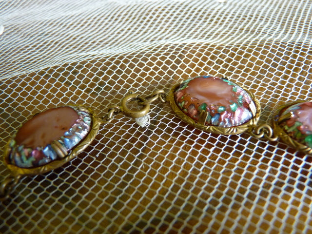 Schillernde Art Deco Halskette aus Kunstglas, 1920er