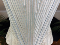 One‑piece vintage blue silk corset in 18th‑century style with hip gores and back lacing, English manufactory, excellent condition