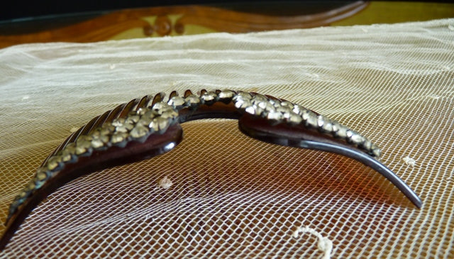 Antiker Kamm aus Kunstschildpatt und Strass, ca. 1905