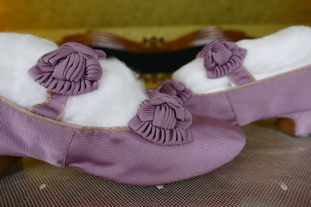 OPPERMANN Antike Abendsschuhe aus lila Leder, Berlin, ca. 1867-1870