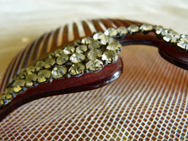 Antiker Kamm aus Kunstschildpatt und Strass, ca. 1905