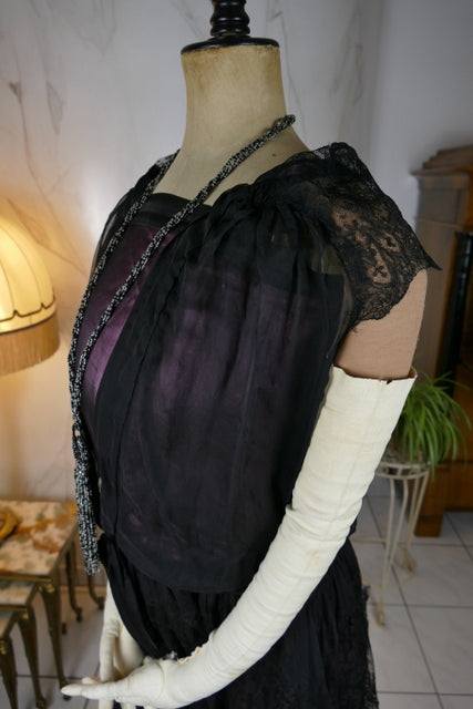 Antikes Partykleid der Goldenen Zwanziger, ca. 1925 – Seide & Chiffon-Lagen