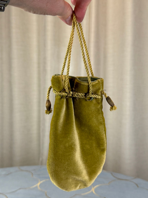 Pochette victorienne en velours antique, vers 1860