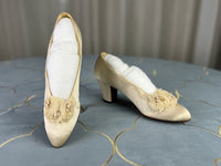 Titanic era wedding shoes, 1912, ivory silk bridal shoes