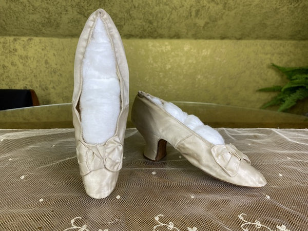 Antique Cream Satin Wedding Pumps, Spain, ca. 1880