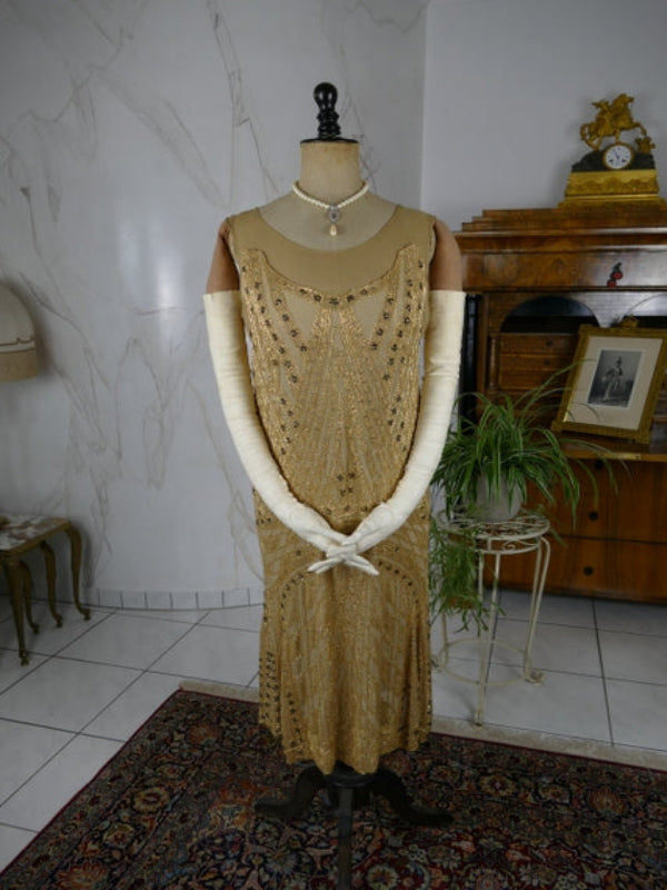 Golden yellow embroidered flapper dress, early 1920s