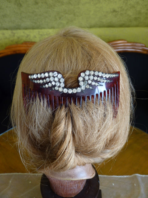 Antiker Kamm aus Kunstschildpatt und Strass, ca. 1905