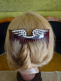 Antiker Kamm aus Kunstschildpatt und Strass, ca. 1905