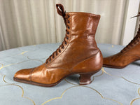 Unworn antique leather lace‑up boots by Stiller, Berlin, ca. 1906